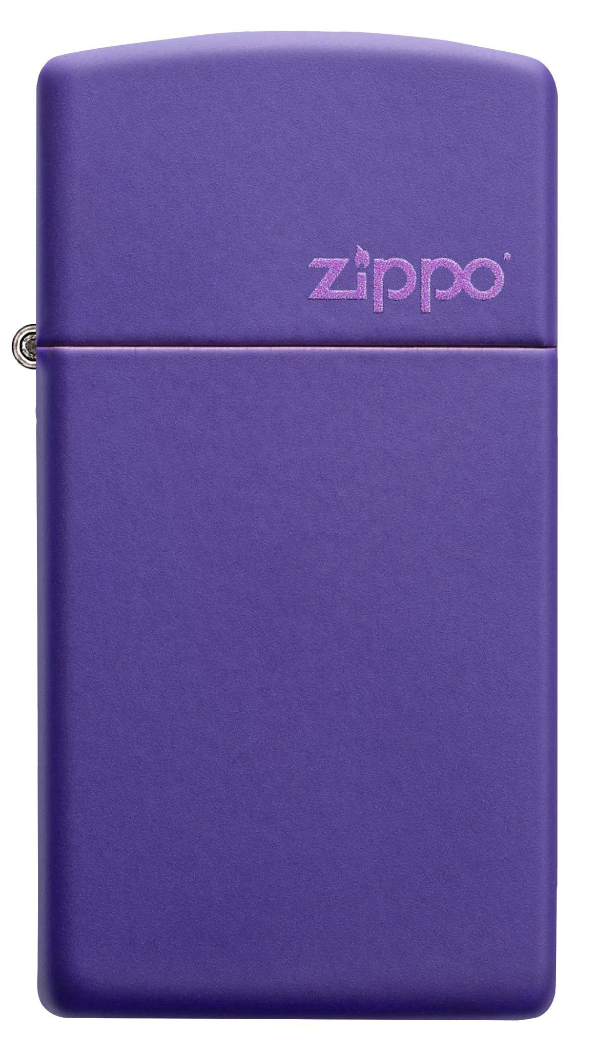 Front of Slim Purple Matte Zippo Logo Windproof Lighter